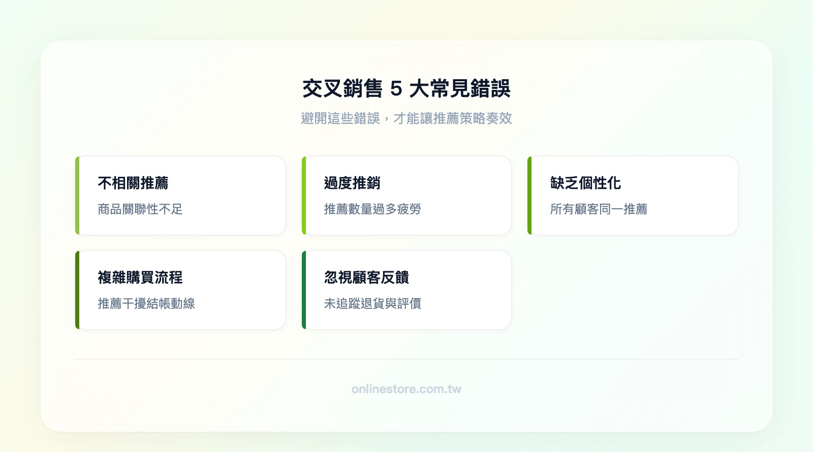 交叉銷售5大常見錯誤：不相關推薦、過度推銷、缺乏個性化、複雜購買流程、忽視顧客反饋